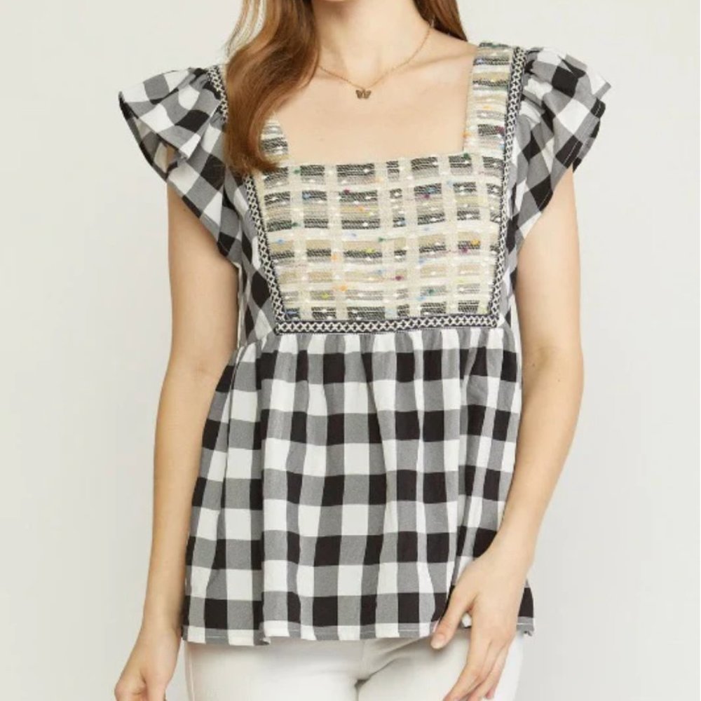 NWT Entro Gingham Print Peplum Blouse